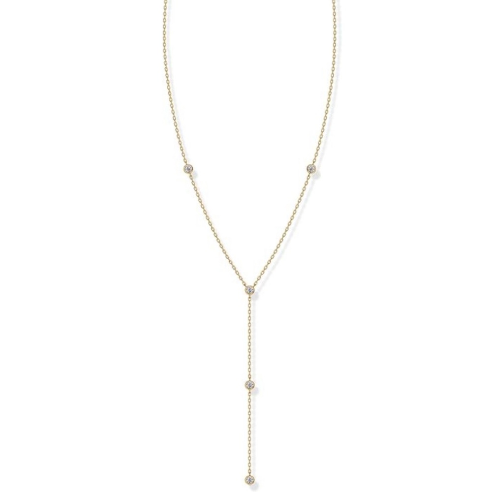 14K Gold Plated Lariat Station Necklace for Women